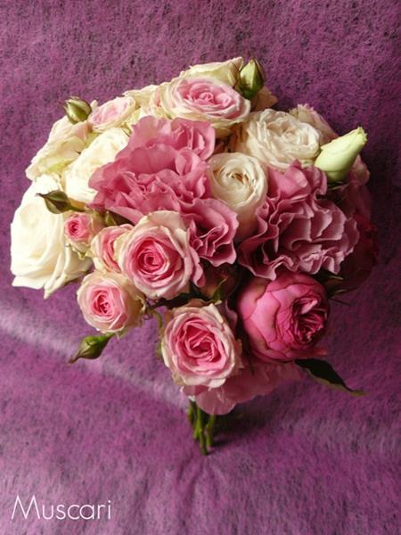róże, hortensje i eustomy - bukiet ślubny