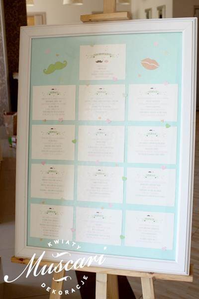 table plan w kolorach przewodnich wesela